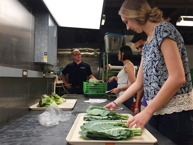 Faculty member working in the Field and Fork prep area